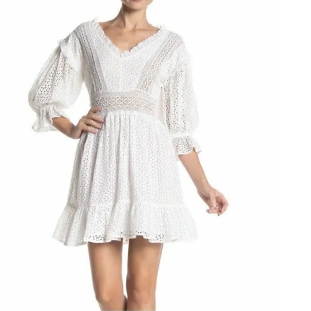 Love Sam White Eyelet Mini Dress, XS
